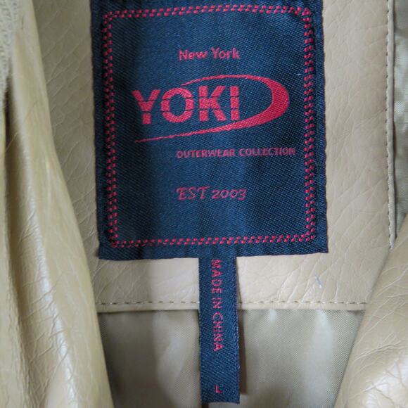 Y2k Vintage Yoki Tan Faux Leather Moto Jacket Large - Picture 3 of 5